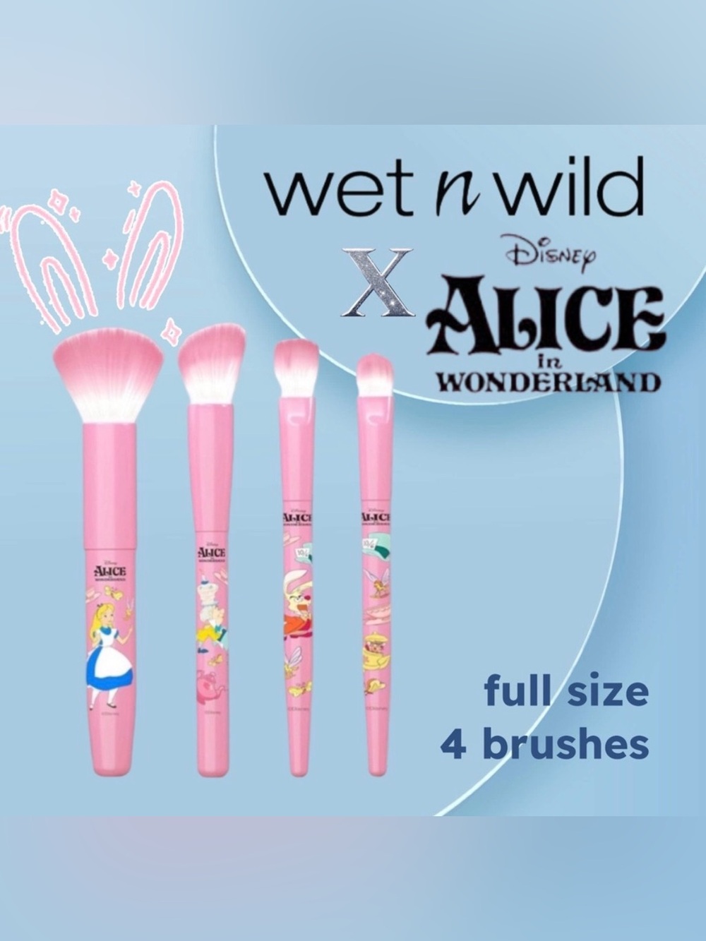 🇺🇸🆕📦NIB WET N WILD x ALICE | Pink Mad Tea Party 4-Piece Makeup Brush Set